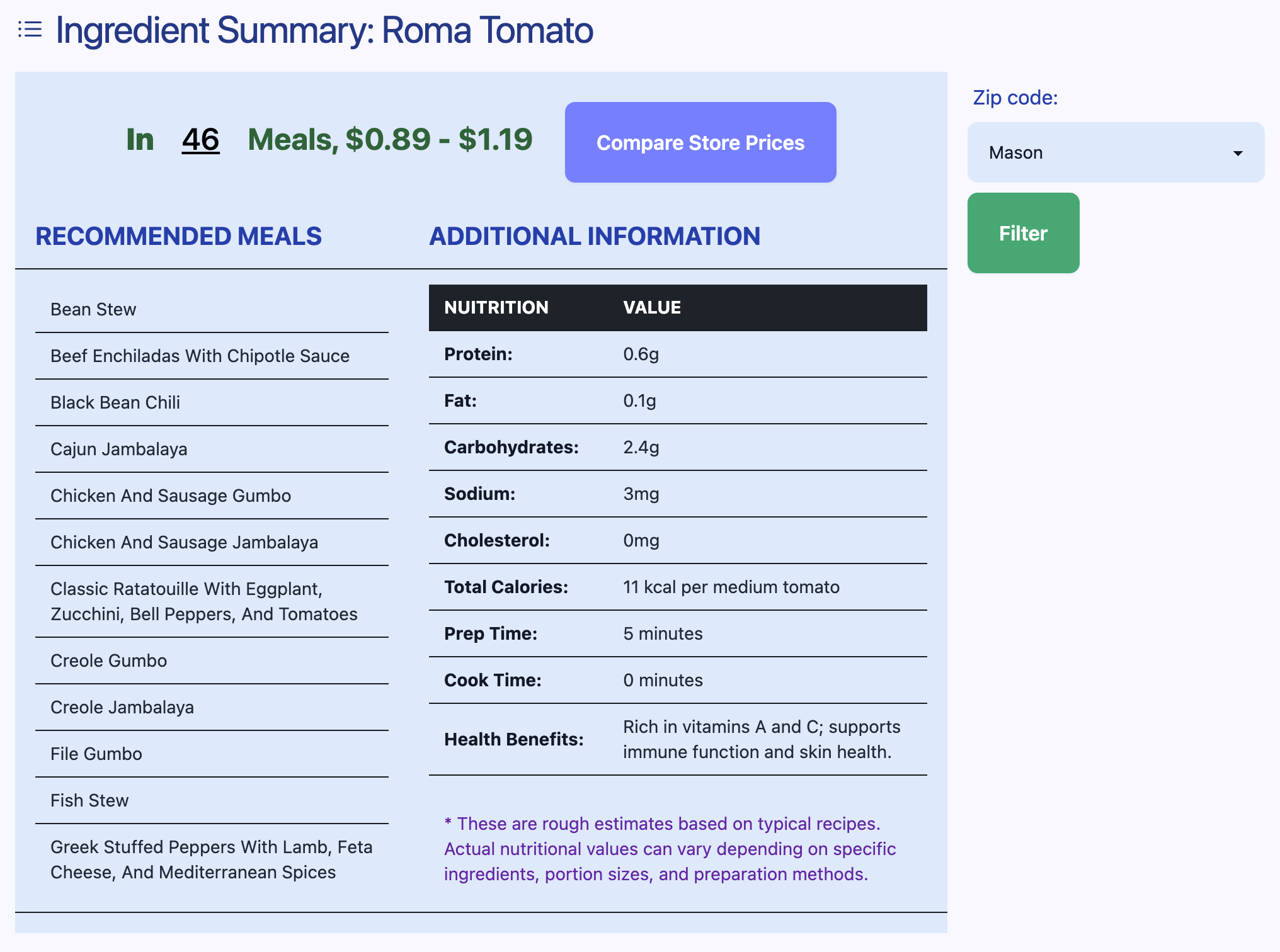 When you search for a product or an ingredient on GrocerAI, you get local pricing range across top retailers, top meals in which this product is consumed, and product nutrition & health insights